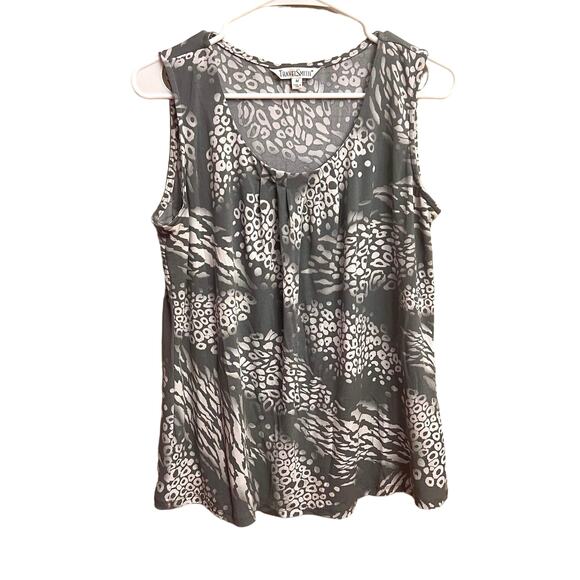 Travel Smith Women's Gray White Cheetah Print Sleeveless Blouse Tank Size Medium - Picture 1 of 7